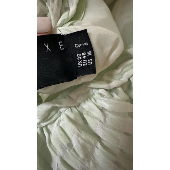 ASOS LUXE Curve Bubble Bardot Wrap Mini Dress in Green Gingham - Picture 7 of 10